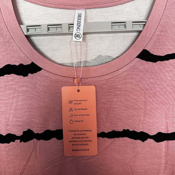 DILIUXING PINK STRIPED WOMEN SHIRT/TUNIC TOP, RUFFLE SHORT SLEEVE, 3XL - Picture 4 of 11